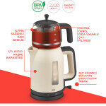 Evia Çayzade Krem 2200 Watt Cam Demlikli Bpa Içermeyen Çay Makinesi Ve Su Isıtıcısı DEML0751 A 