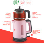 Evia Çayzade Pembe 2200 Watt Cam Demlikli Bpa Içermeyen Çay Makinesi Ve Su Isıtıcısı DEML0744