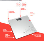 Evia Fokus 180kg Kapasiteli 5mm Dayanıklı Temper Camlı Beyaz Desenli Dijital Baskül Tartı Beyaz EA-4107
