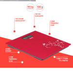 Evia Fokus 180kg Kapasiteli 5mm Dayanıklı Temper Camlı Beyaz Desenli Dijital Baskül Tartı Kırmızı EA-4107K 