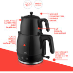 Evia Ladem Siyah Geniş Kapasiteli 2200 Watt Paslanmaz Çelik Çay Makinesi Ve Su Isıtıcısı EA-4309S
