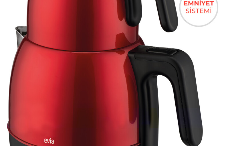 Evia Ladem Kırmızı Geniş Kapasiteli 2200 Watt Paslanmaz Çelik Çay Makinesi Ve Su Isıtıcısı