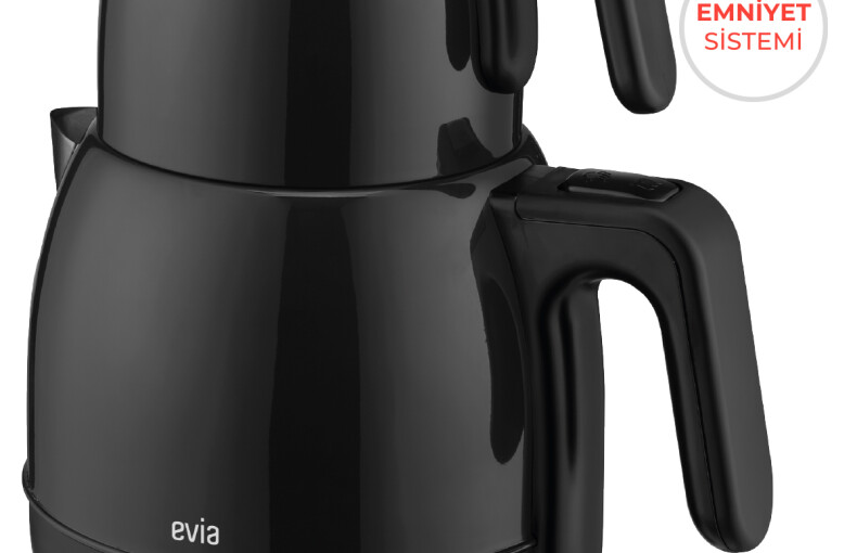 Evia Ladem Siyah Geniş Kapasiteli 2200 Watt Paslanmaz Çelik Çay Makinesi Ve Su Isıtıcısı