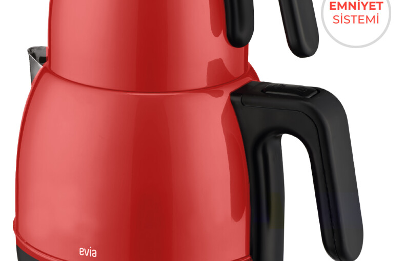 Evia Ladem Vişne Kırmızı Geniş Kapasiteli 2200 Watt Paslanmaz Çelik Çay Makinesi Ve Su Isıtıcısı