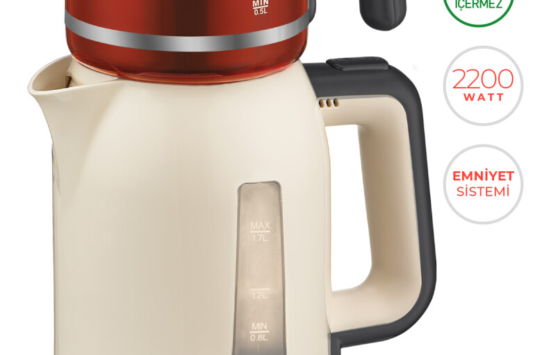 Evia Çayzade Krem 2200 Watt Cam Demlikli Bpa İçermeyen Çay Makinesi Ve Su Isıtıcısı