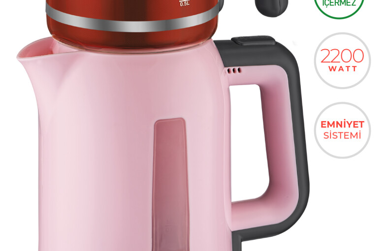 Evia Çayzade Pembe 2200 Watt Cam Demlikli Bpa Içermeyen Çay Makinesi Ve Su Isıtıcısı