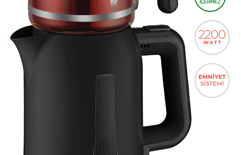 Evia Çayzade Siyah 2200 Watt Cam Demlikli Bpa Içermeyen Çay Makinesi Ve Su Isıtıcısı