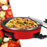 Evia Sofram Kırmızı 1200 Watt Granit Geniş 40 Cm Pizza Tavası Çok Amaçlı Elektrikli Pişirici EA-4410