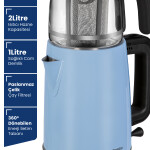 GoldMaster Emirgan Buz Mavisi 2200 Watt Geniş Hazneli Paslanmaz Çelik Çay Makinesi Ve Su Isıtıcısı